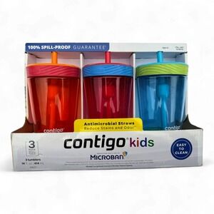3 Contigo Kids Spill-Proof Plastic Tumblers with Straws 14 Fl Oz BPA-free